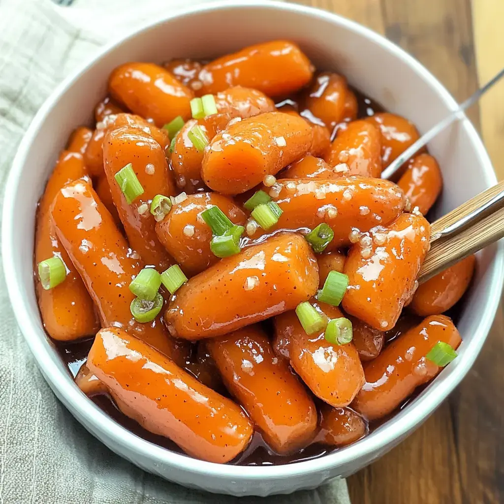 Bowl full of shiny carrots, sprinkled with sliced green onions.