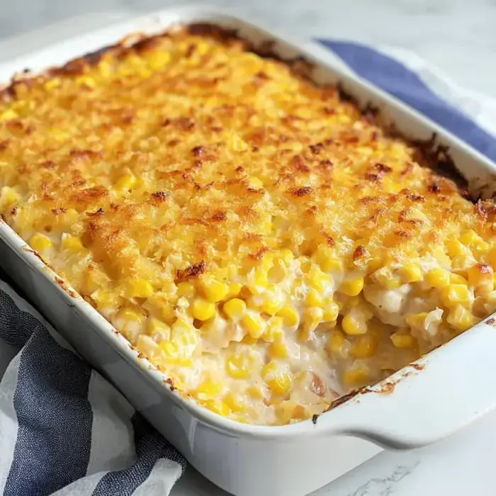 A crispy-topped baked dish filled with sweet corn and golden cheese.