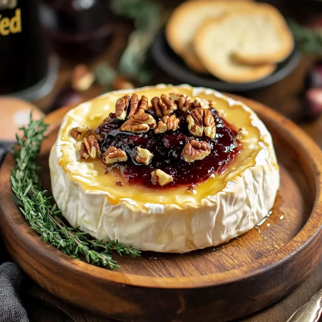Warm Brie with Fig Jam Topping and Nuts