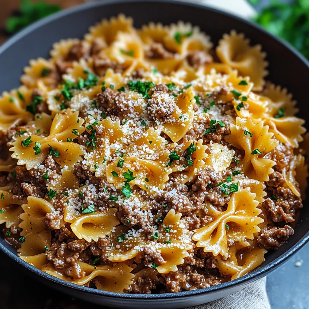 Beef Bowtie Pasta with Garlic Butter Sauce