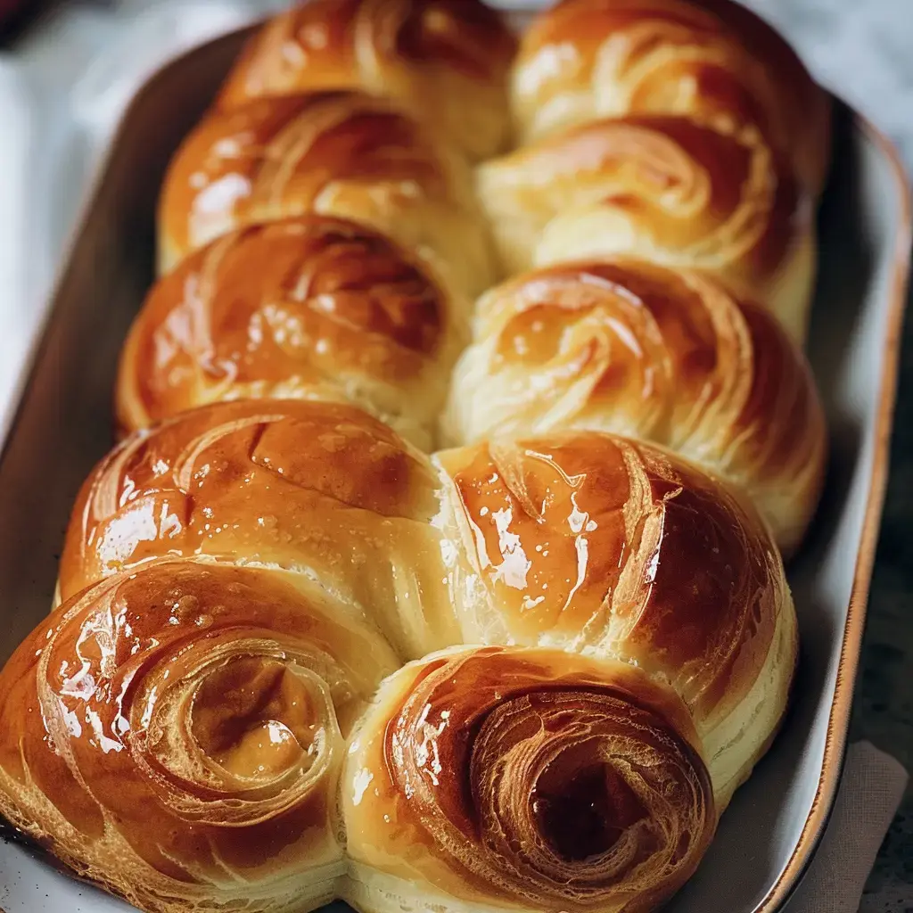 A delicious golden-brown milk bread roll with a soft, fluffy texture displayed on a serving plate.