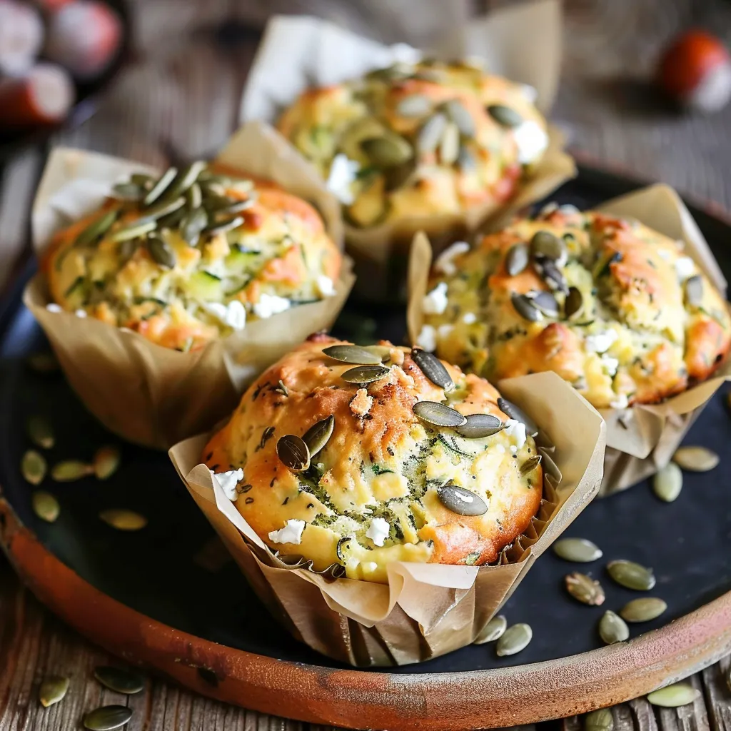 Zucchini and Goat Cheese Muffins with Pumpkin Seeds