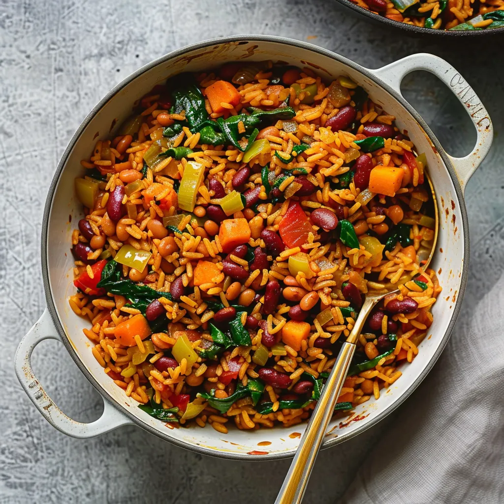 Caribbean One-Pot Vegan Pelau with Beans and Spinach