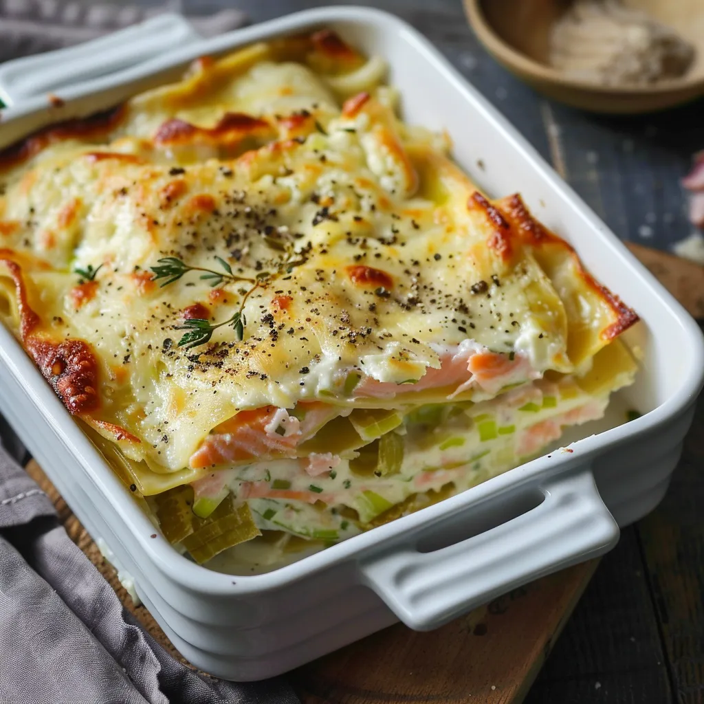 Salmon, Leek, and Goat Cheese Lasagna