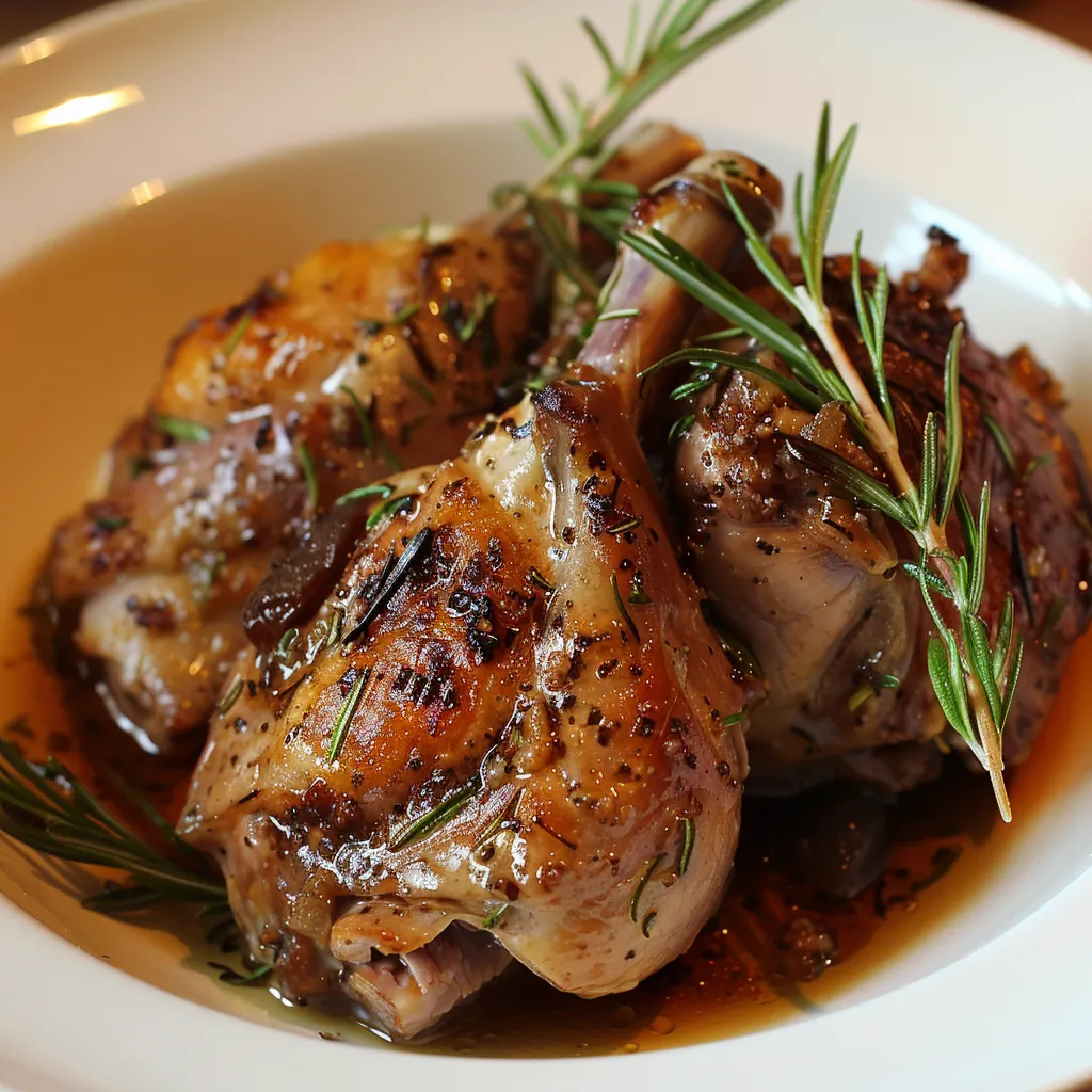 Braised rabbit with balsamic vinegar and rosemary