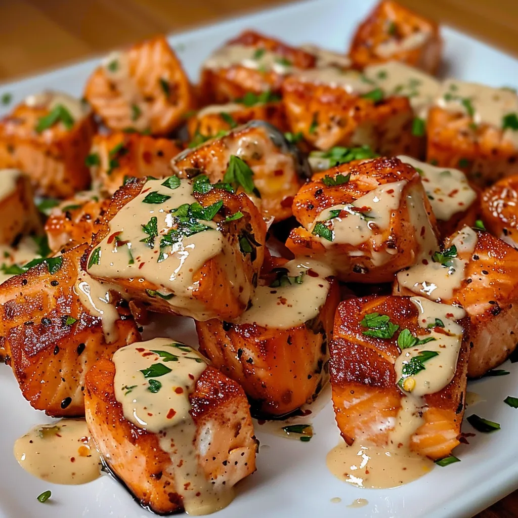 Crispy and spicy salmon bites served with Bang Bang sauce