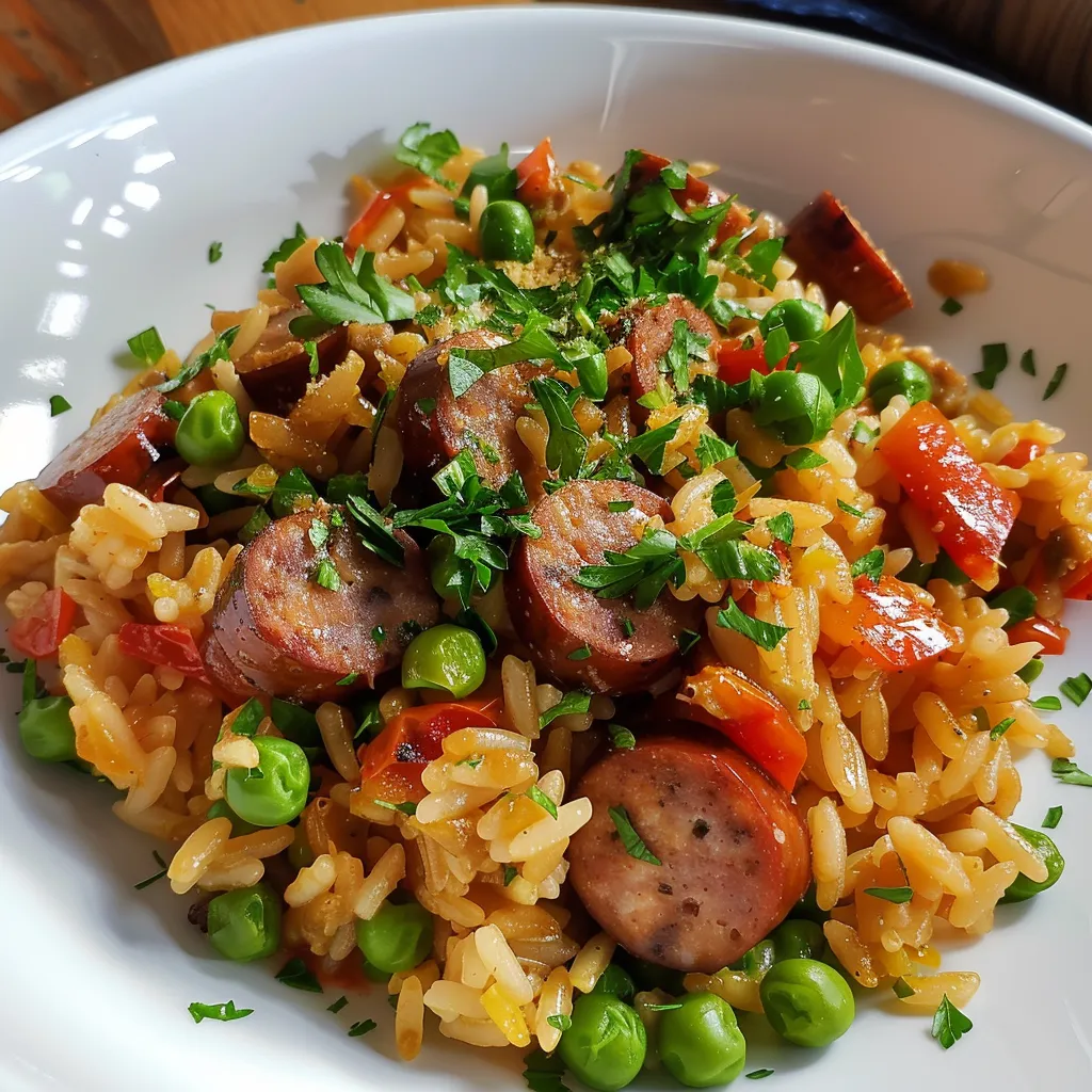 Sausage and Peas Rice Dish