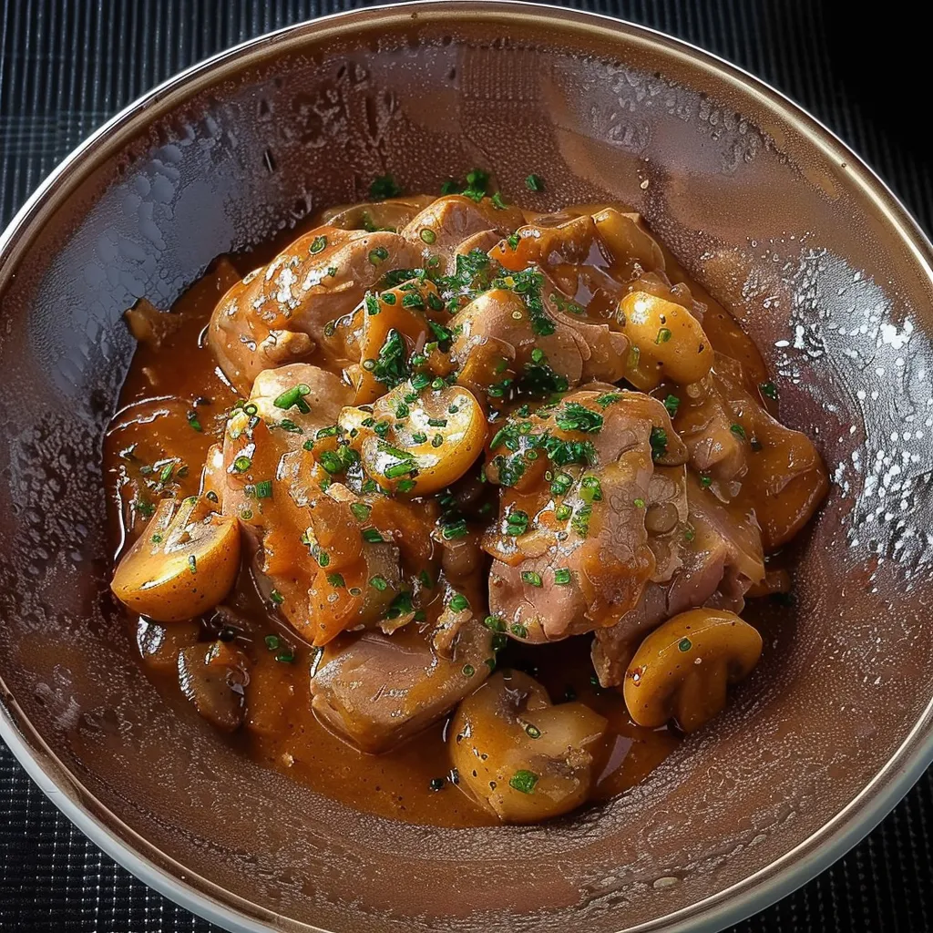 Traditional Veau Marengo with mushrooms