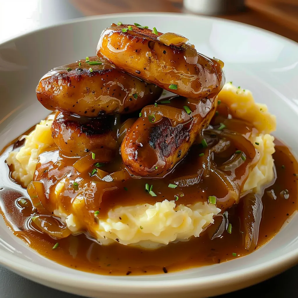 Sausages and Mash with Onion Sauce