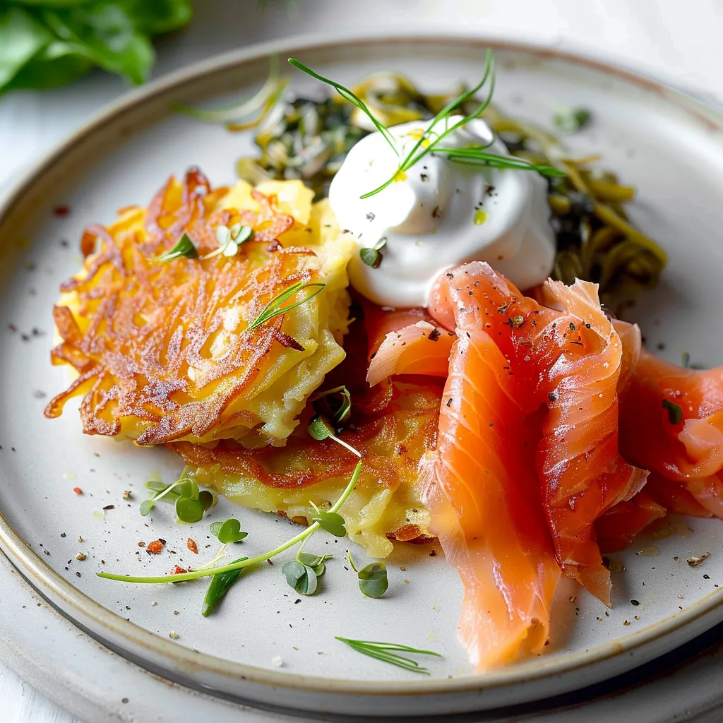 Potato pancakes with smoked salmon