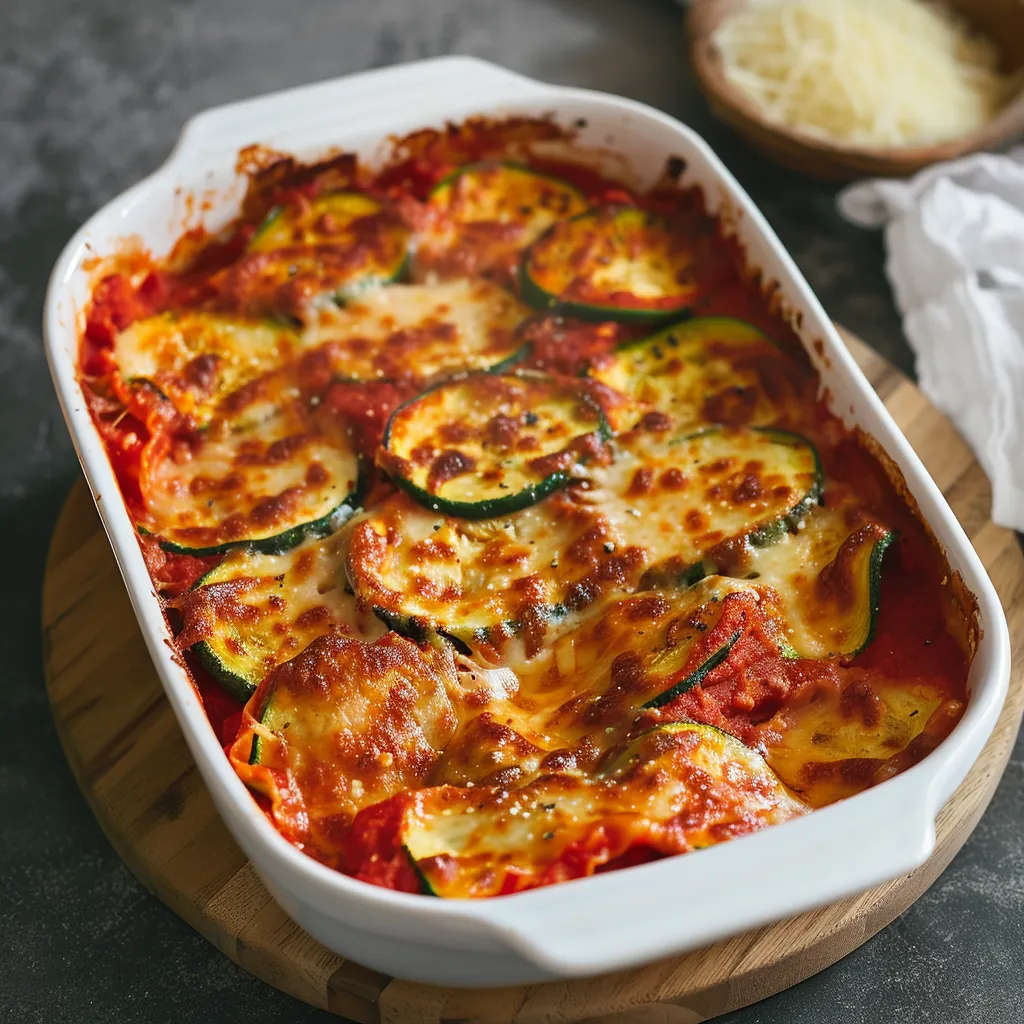 Zucchini and ricotta lasagna with tomato sauce