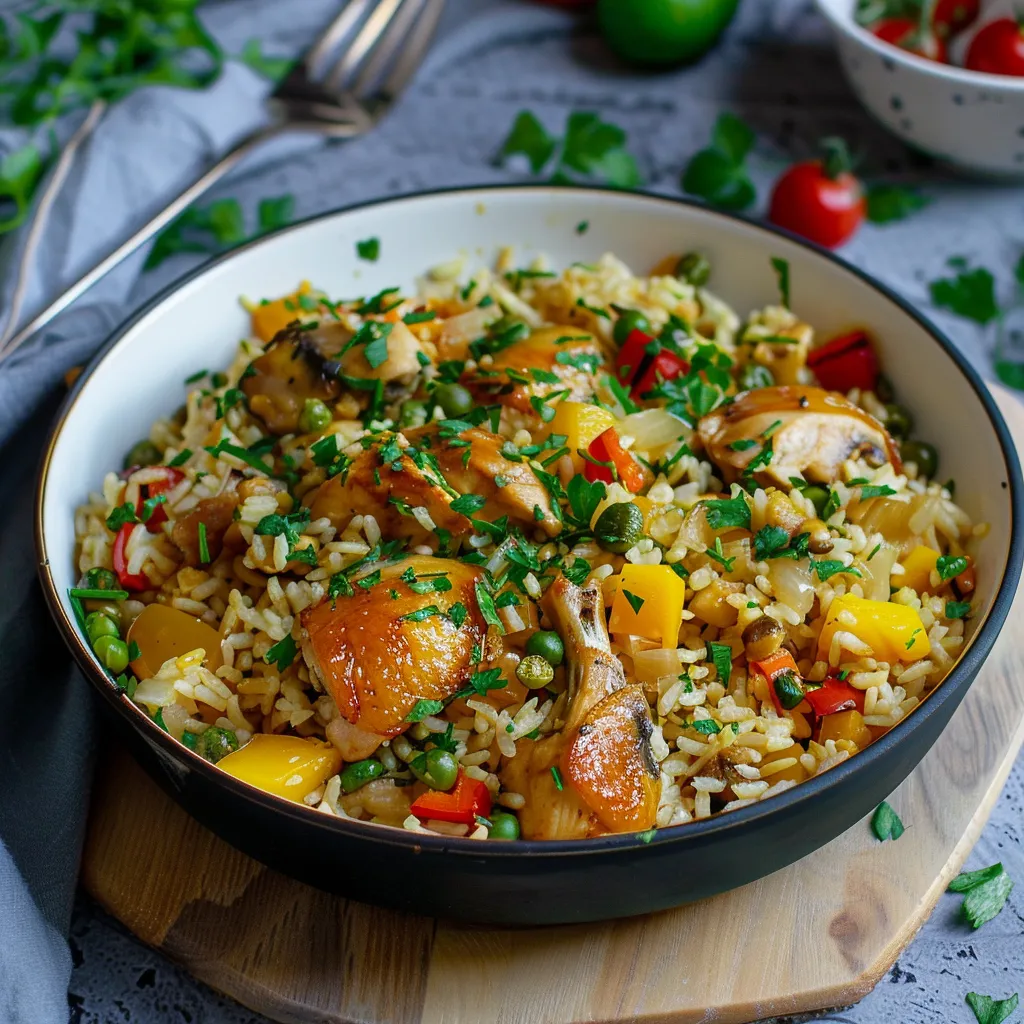 Oven-baked rice with chicken and vegetables - Easy family recipe