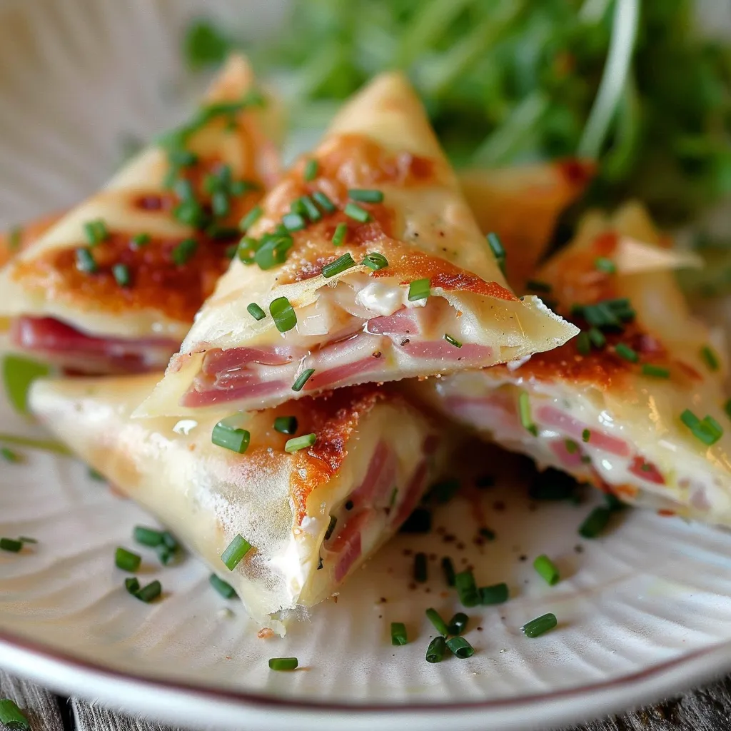 Crispy cheese and ham wraps with herbs and golden crust