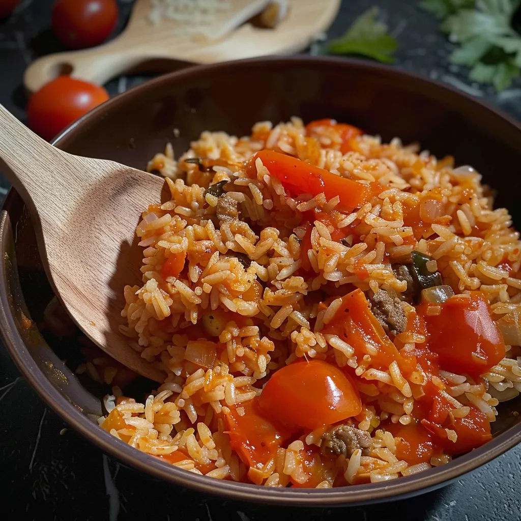 Rice with Meat and Tomatoes - Easy Recipe