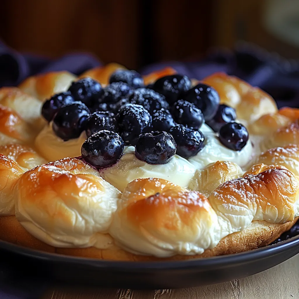 Soft cloud bread topped with blueberries and cream.