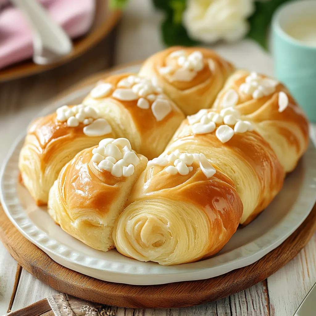 A plate of croissants with powdered sugar on top.