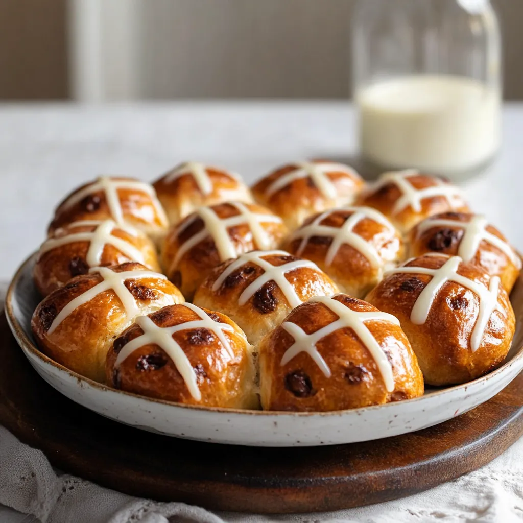 A plate of bread with crosses on it.