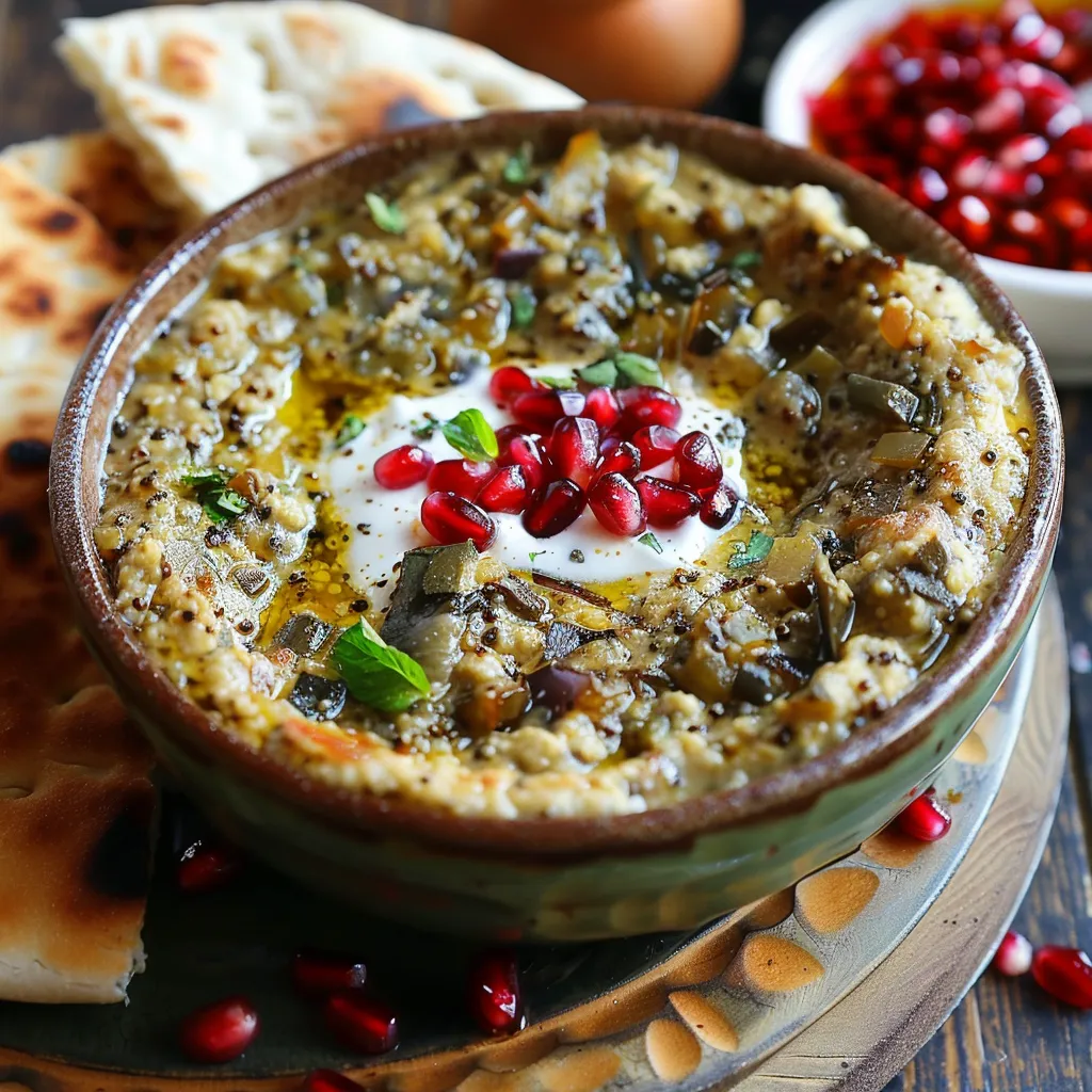 Making authentic Iranian-style eggplant mash