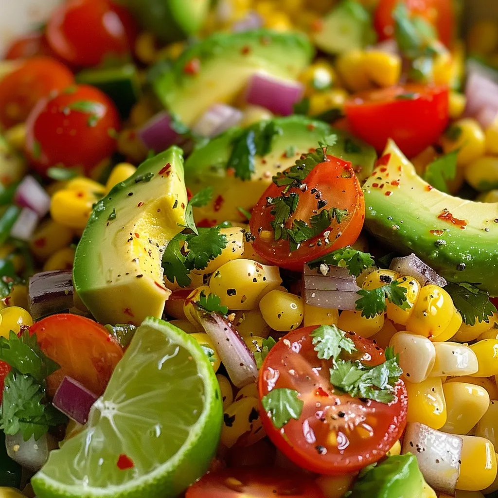 Fresh summer corn and avocado salad bowl