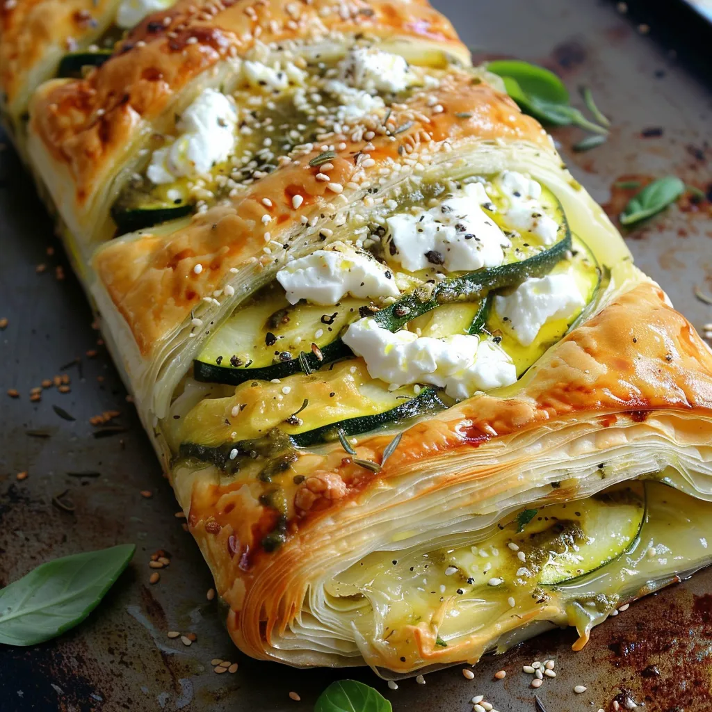 Crispy zucchini pesto cheese puff