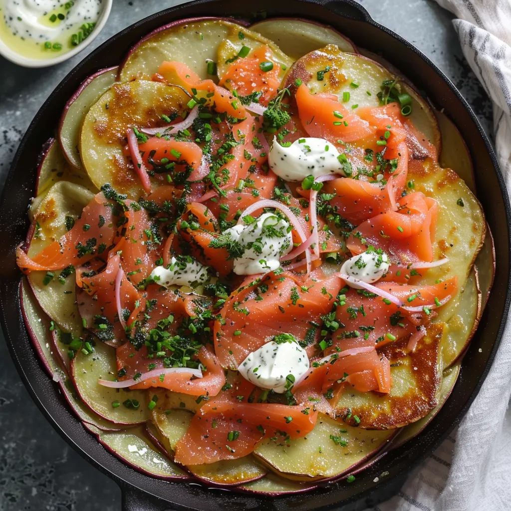 Crispy potato stacks with salmon