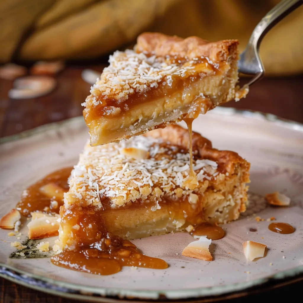 Golden coconut caramel tart