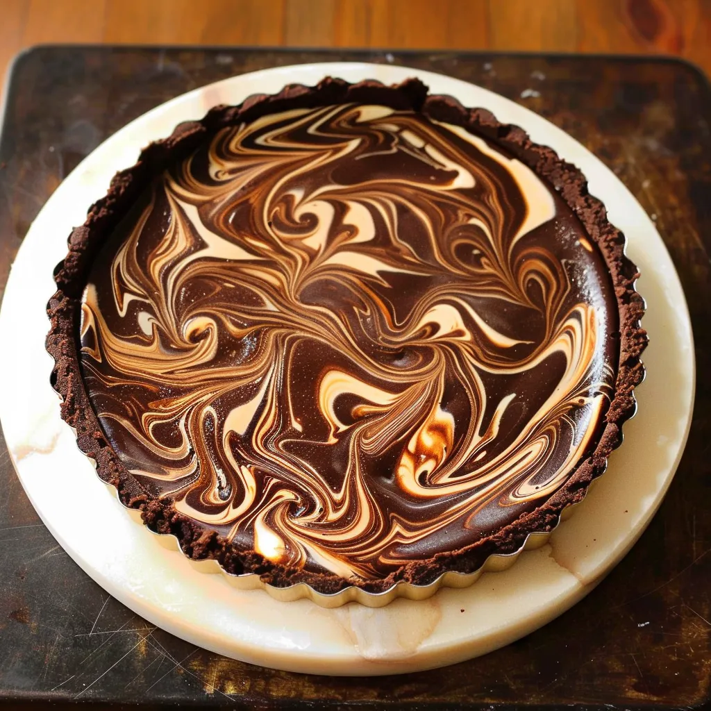 Creamy brownie cheese tart with caramel swirl