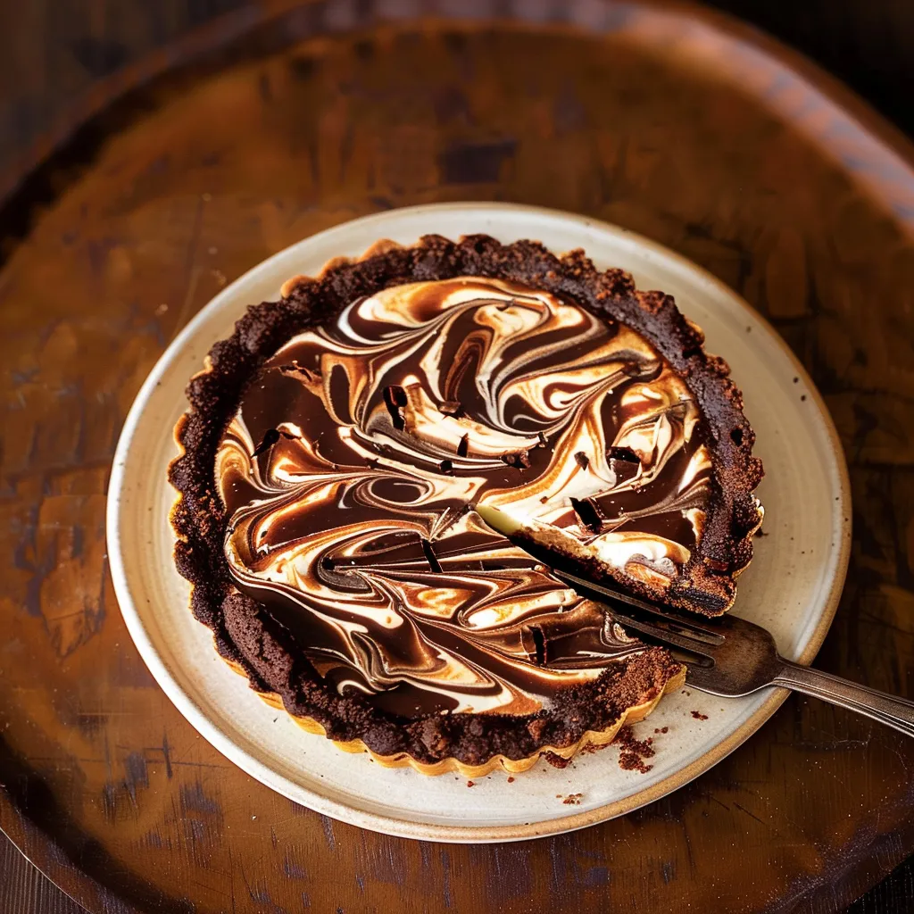 Swirled caramel cream brownie tart