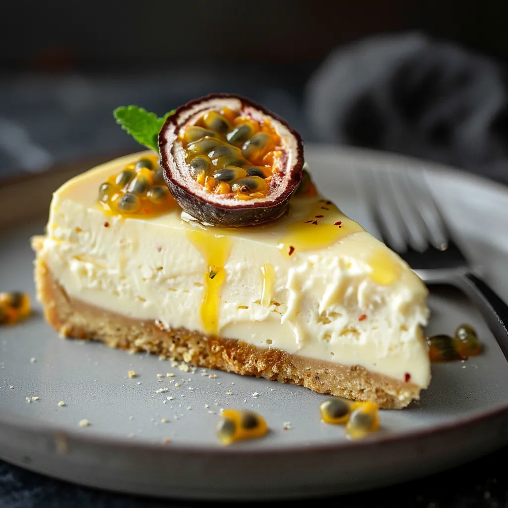 White chocolate and passion fruit cheesecake