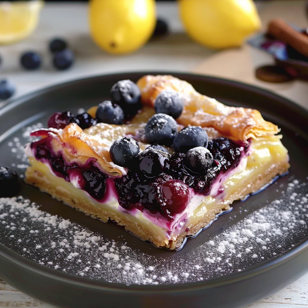 Tasty lemonopita with blueberry and lemon vibes