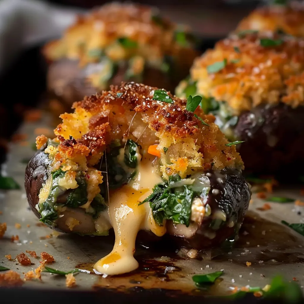 Stuffed mushrooms with cheese and spinach