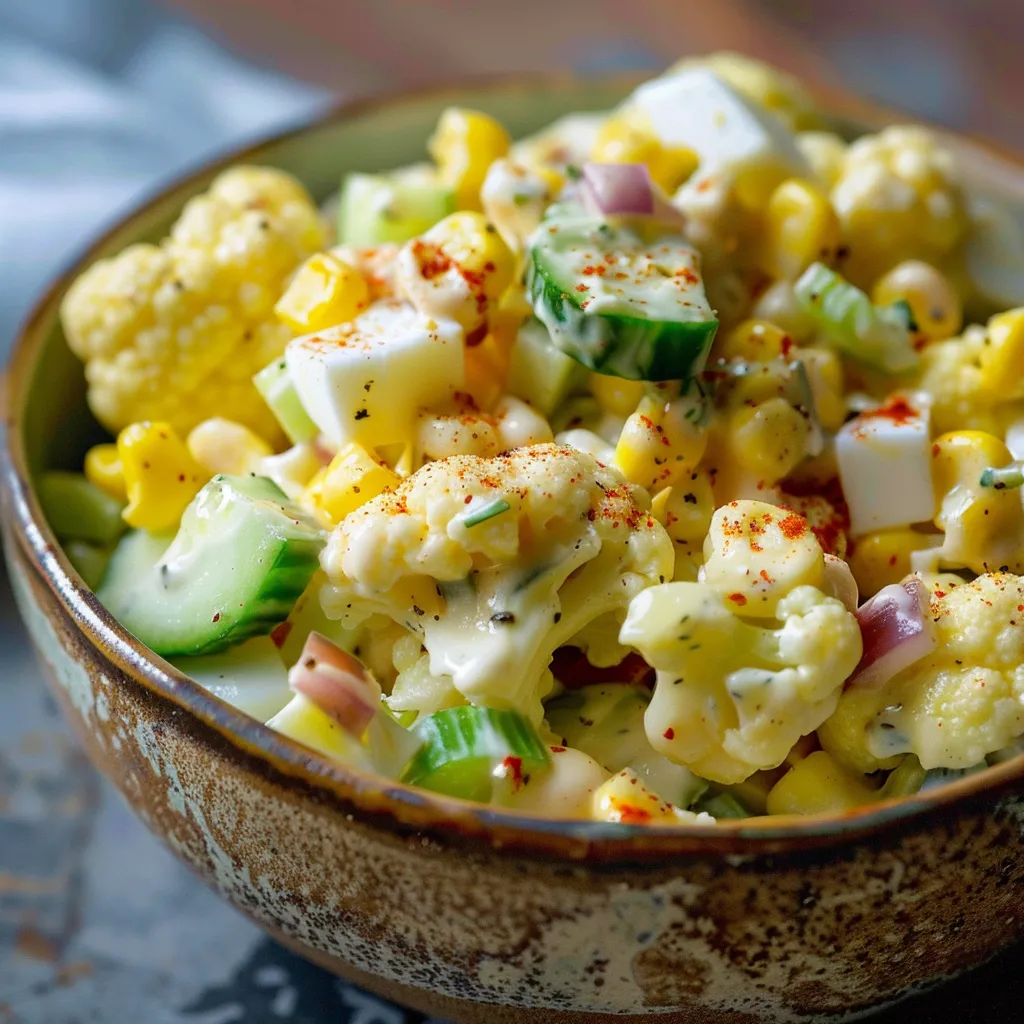 Crispy salad with cauliflower, corn, and cucumber