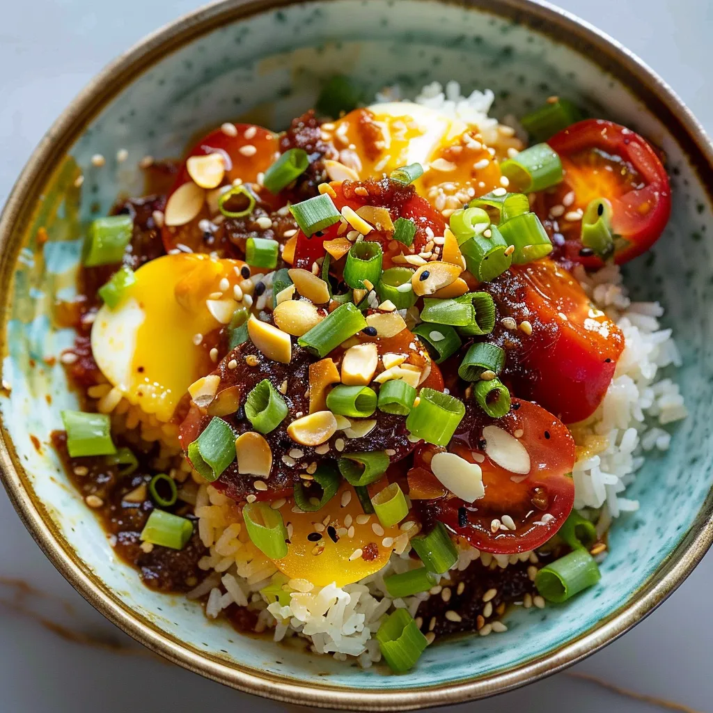 Amazing homemade tamari tomatoes and crunchy rice