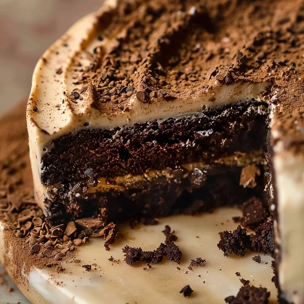 Soft chocolate-coffee cake topped with coffee buttercream