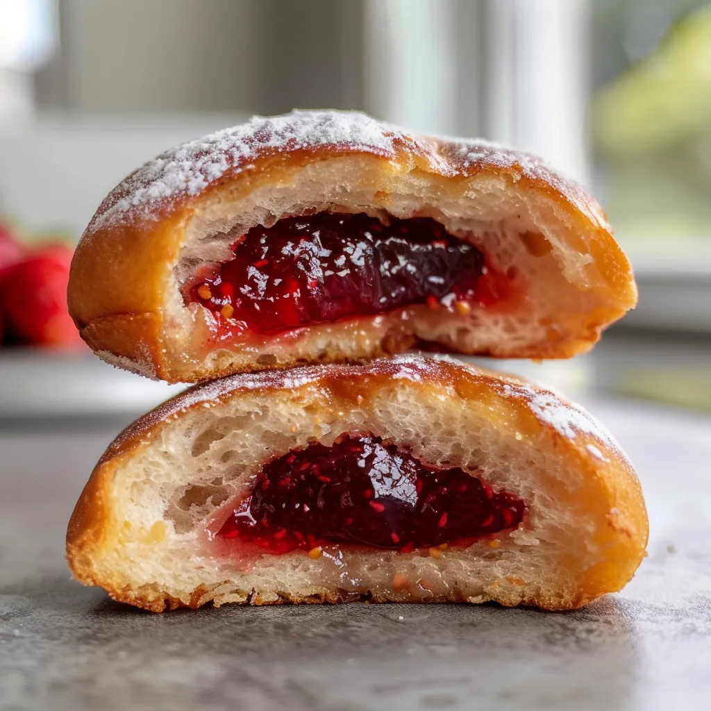 Soft strawberry-filled doughnuts, homemade