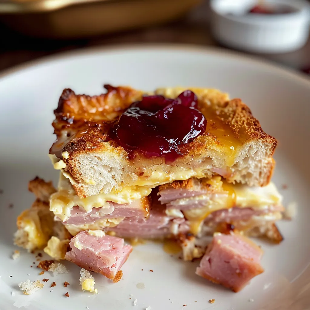 Oven-baked Monte Cristo loaded with cheese