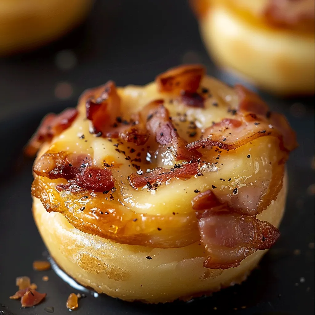 Golden, crispy bacon and comté cheese bites close up