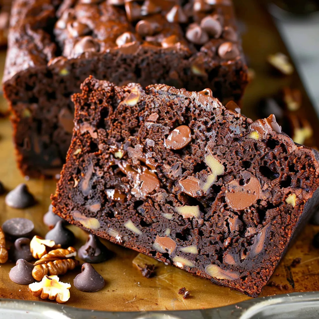 Soft chocolate banana bread with walnuts