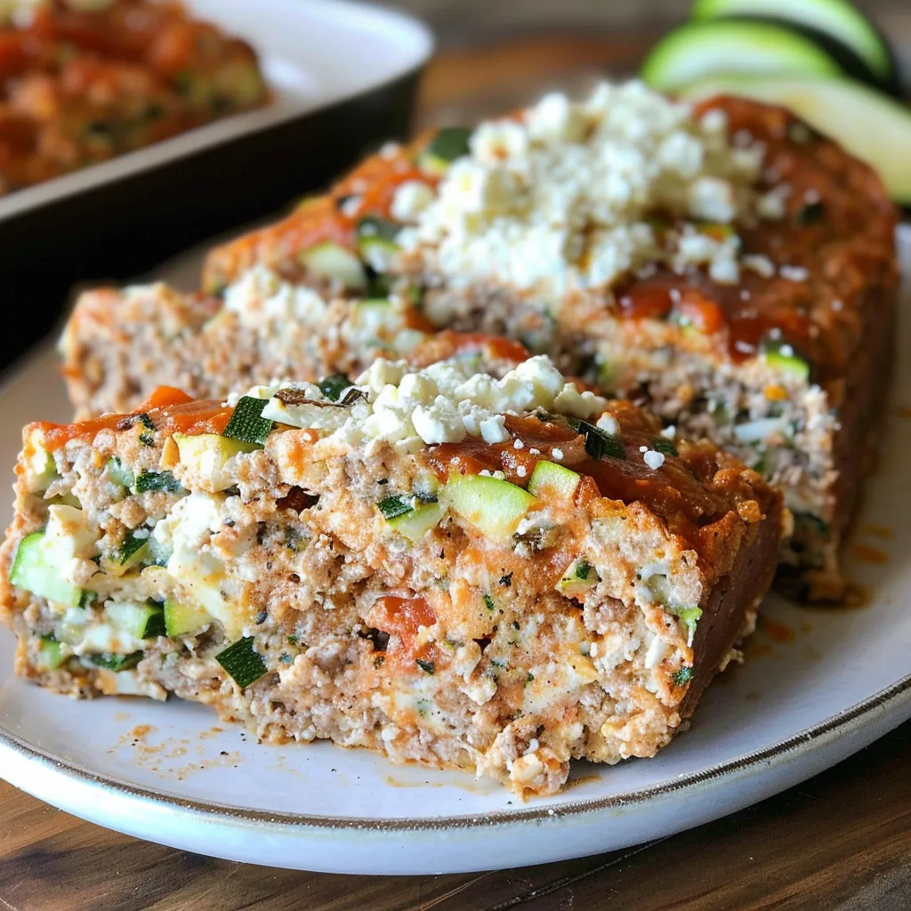 Hearty turkey meatloaf with zucchini and feta cheese