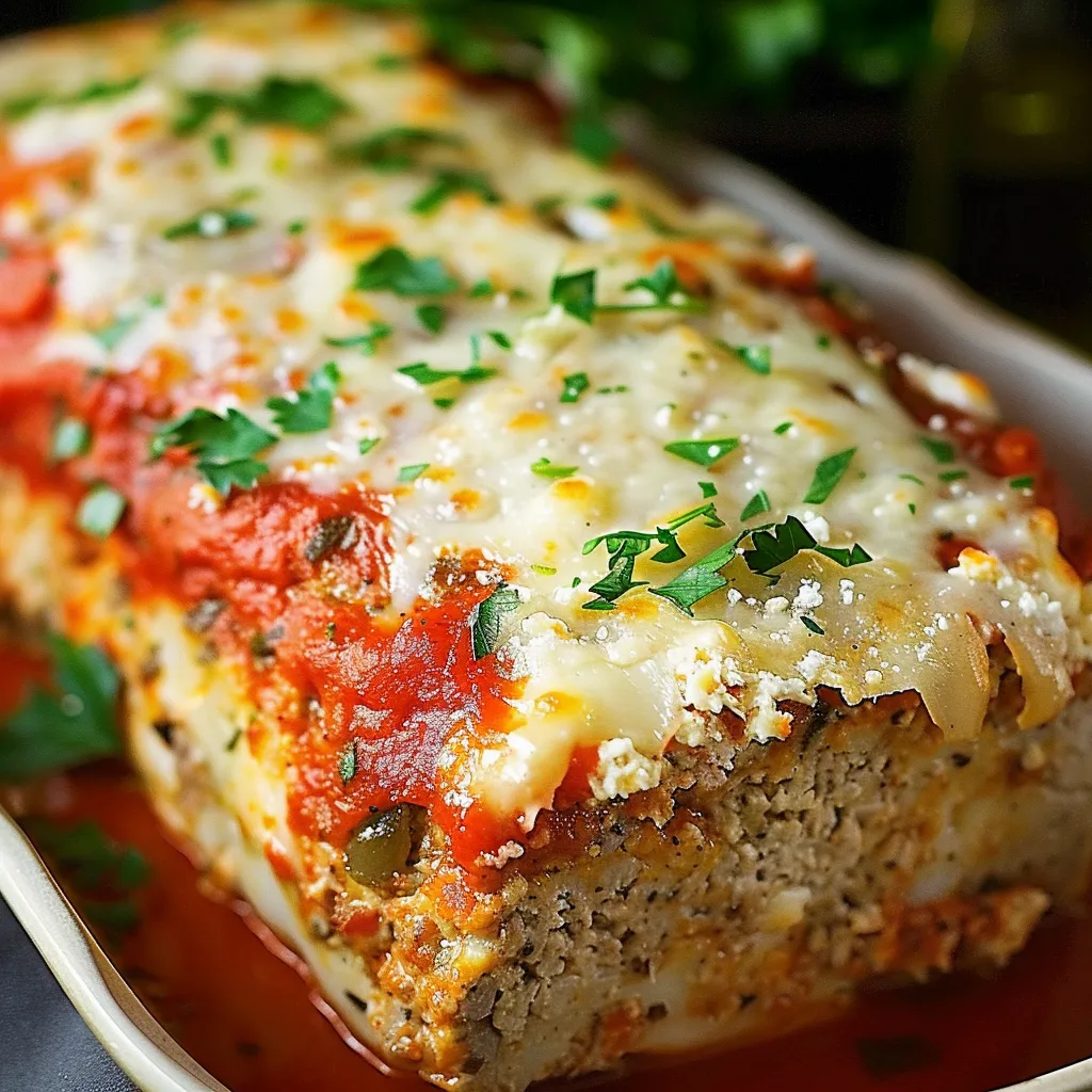 Savory chicken and Parmesan loaf (meatloaf style) hot from the oven