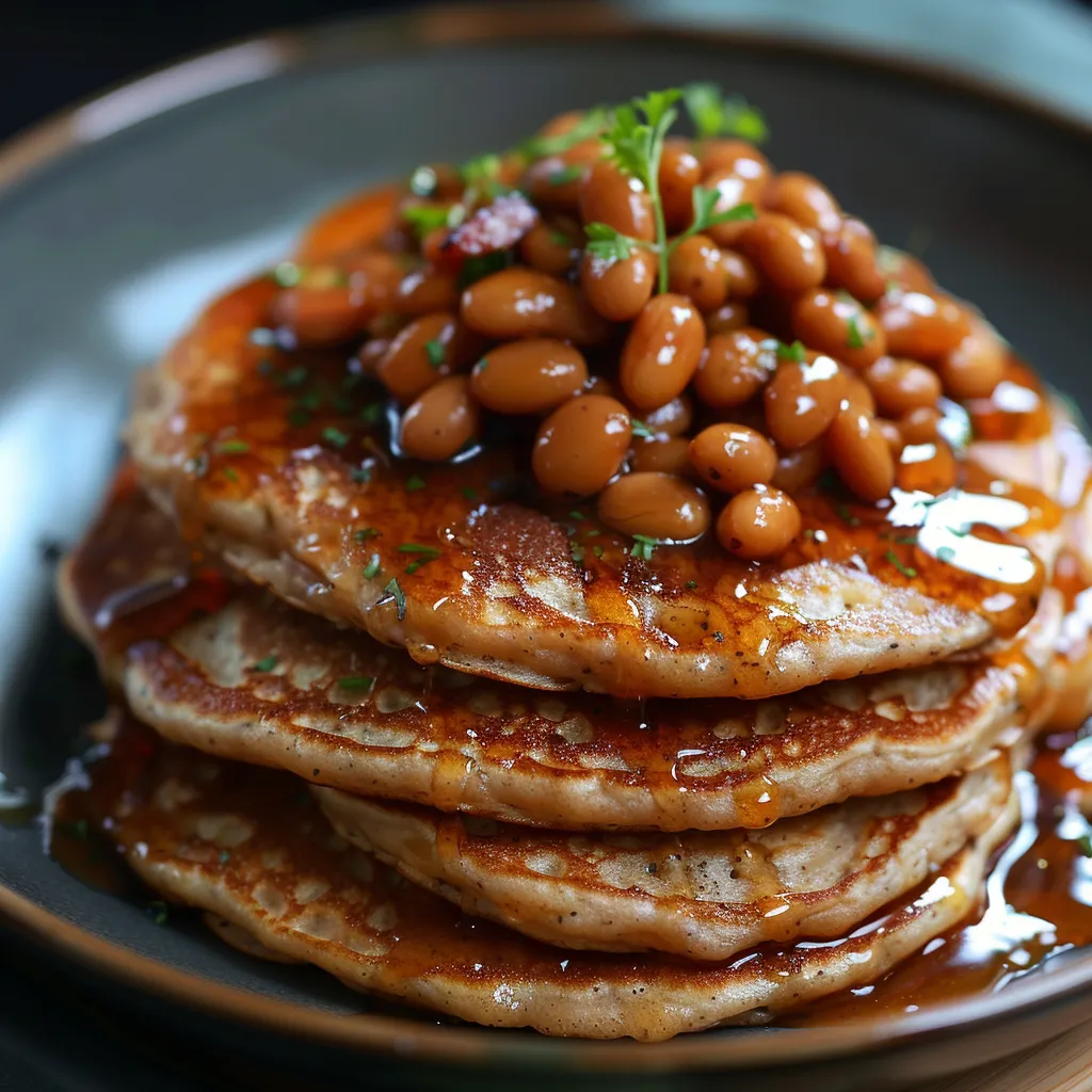 Buckwheat pancakes and baked beans meal