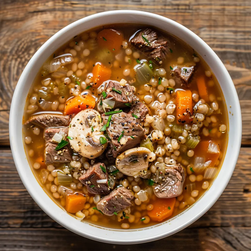 Comforting bowl with beef and barley