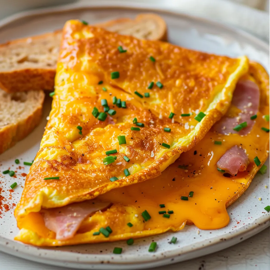 A perfect ham and cheese omelet