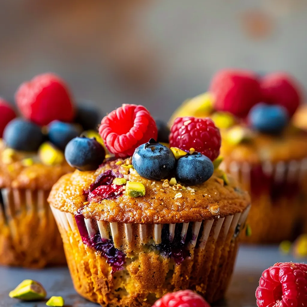 Fluffy berry muffins with oats