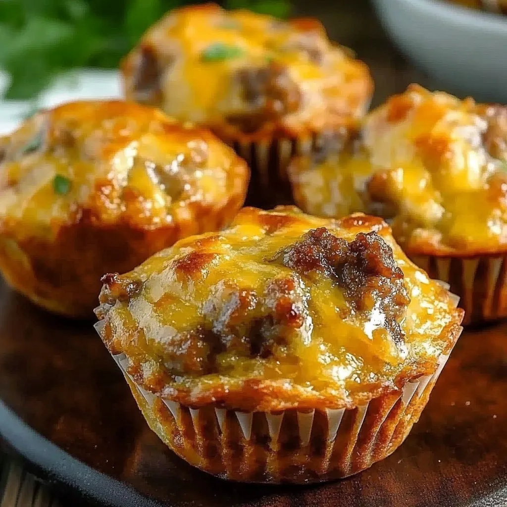 A plate piled with cheesy sausage muffins.