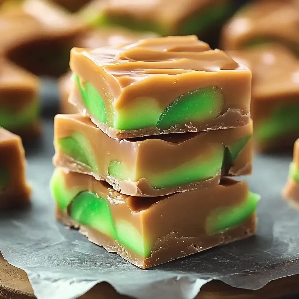 Stacked candies in shades of brown and green.