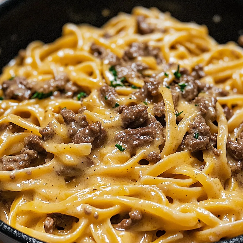 One-Pot Creamy Garlic Butter and Beef Pasta Dish