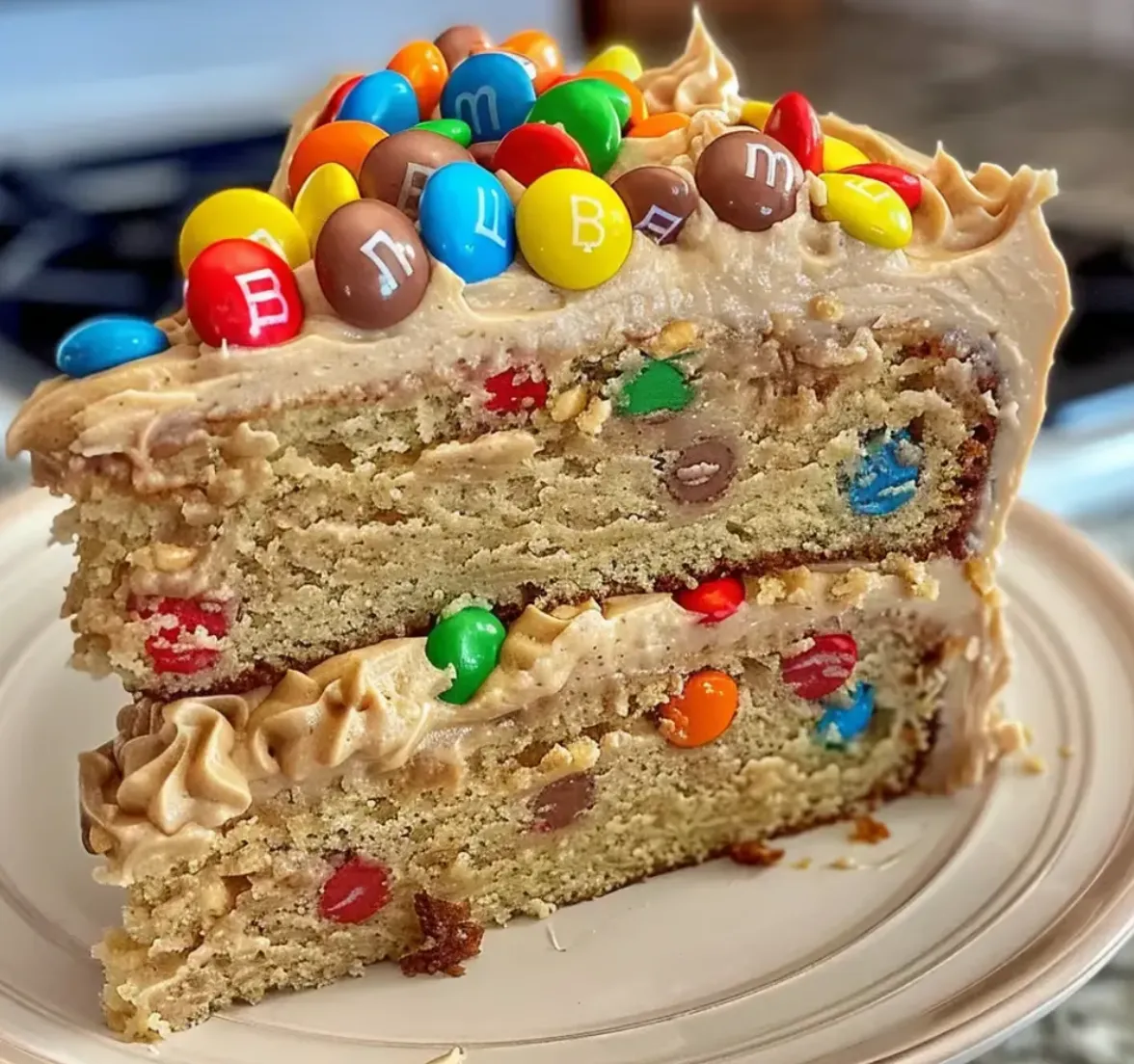 Soft Peanut Butter Cake with M&M's and Frosting