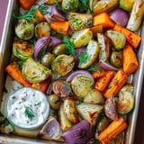 Roasted winter vegetables with a golden glaze