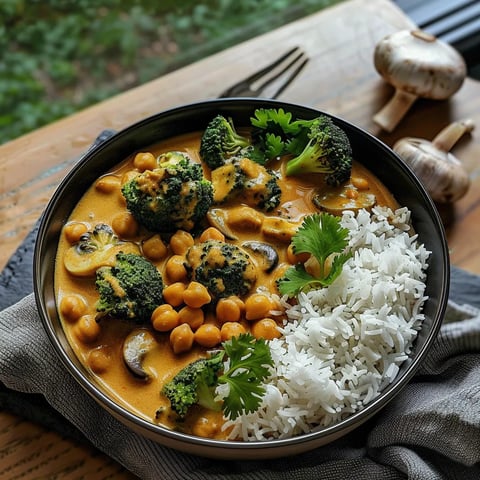 Broccoli, Chickpea, and Mushroom Coconut Curry